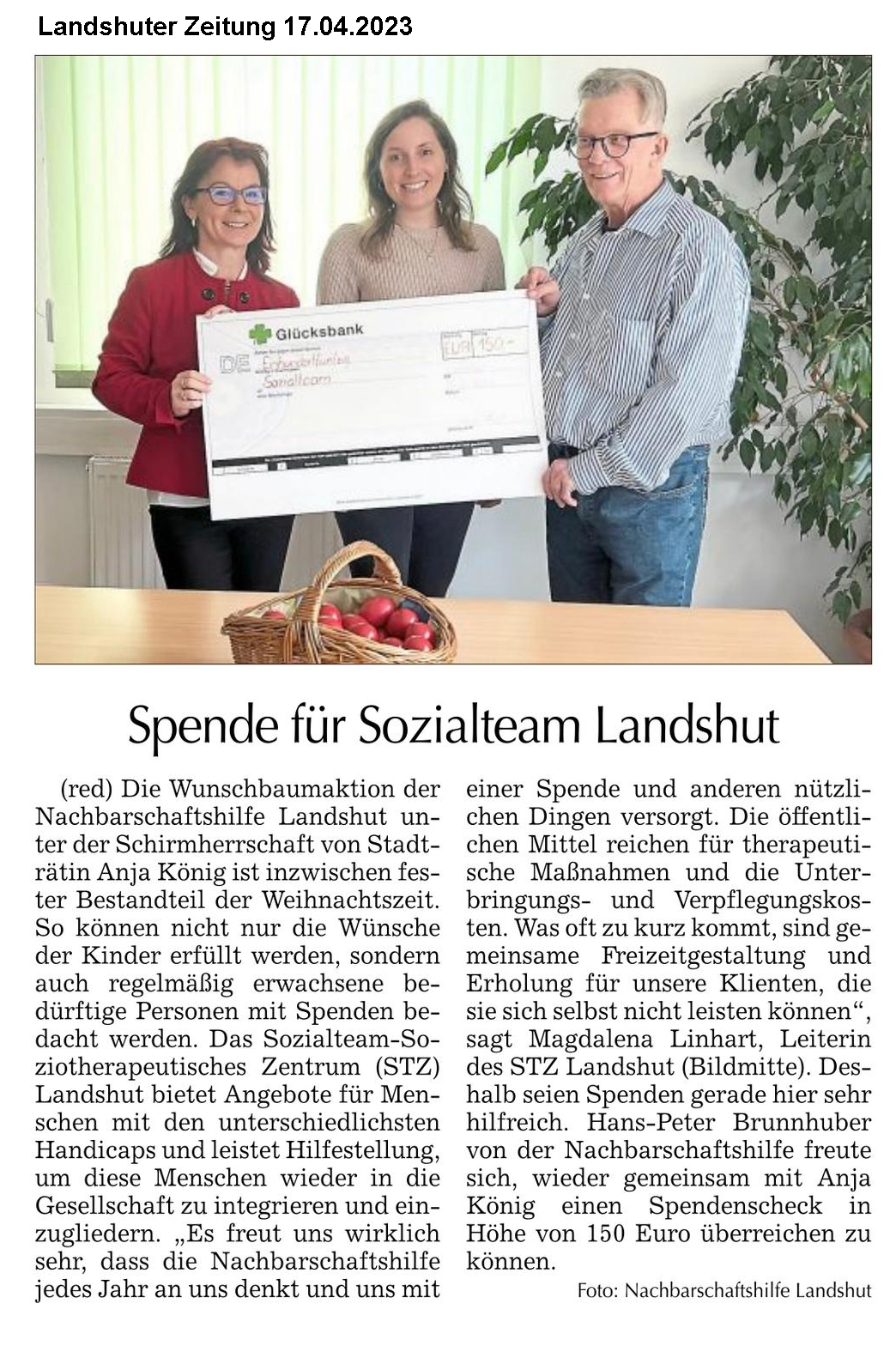 Spendenübergabe Sozialteam Landshut